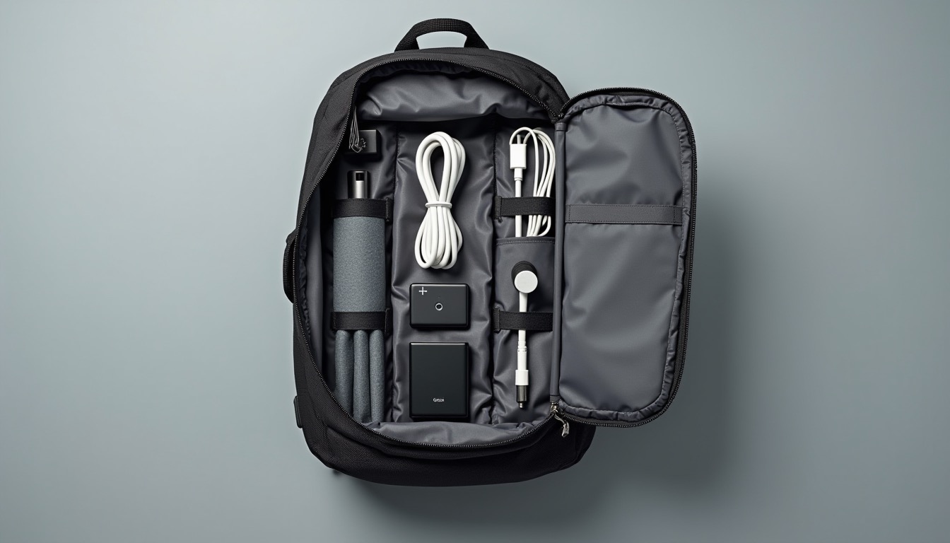 Accessoires tech bien organisés pour le voyage en avion