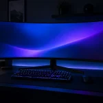 Poste de jeu avec ecran incurve et eclairage colore